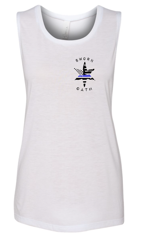 Sworn Oath Brand - White/BlueLine - Pocket logo Muscle Tank (Women's)